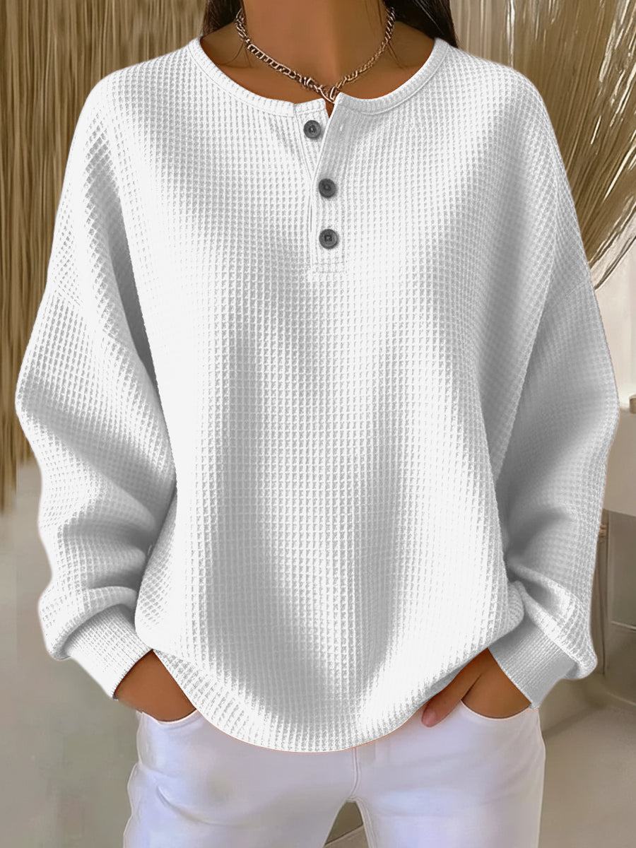 Evelyn | Waffle Henley Sweatshirt