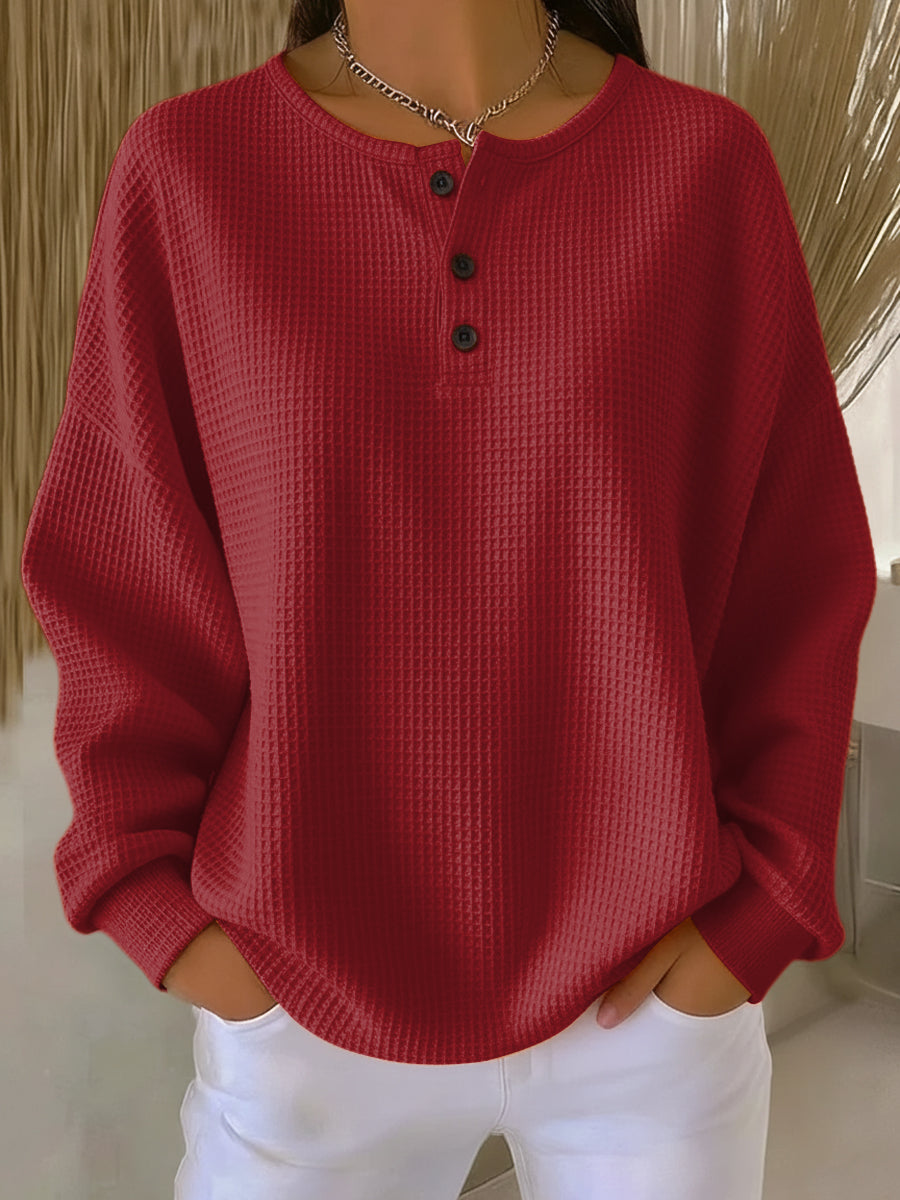 Evelyn | Waffle Henley Sweatshirt