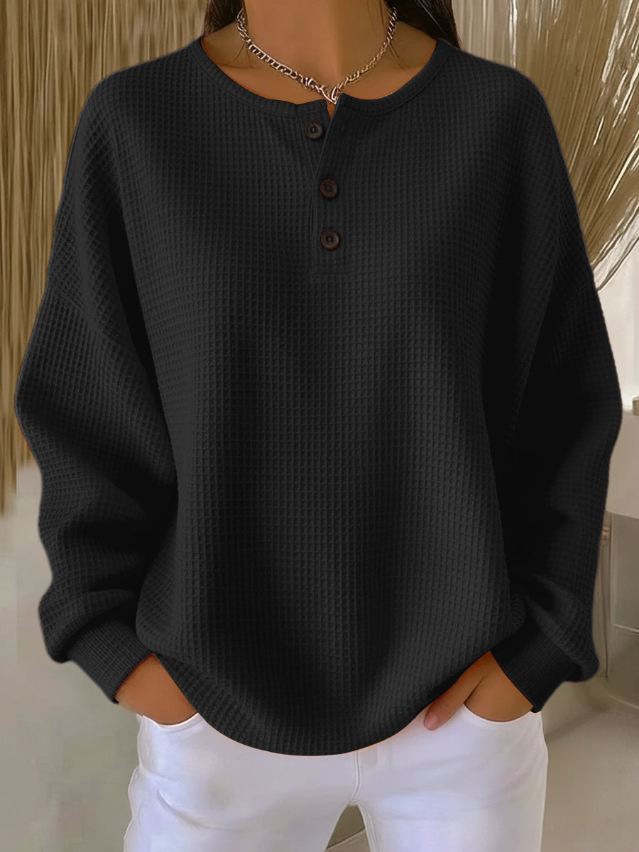 Evelyn | Waffle Henley Sweatshirt
