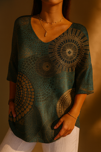 Women's Vintage Circle Totem Abstract Geometry Casual Pullover Knit
