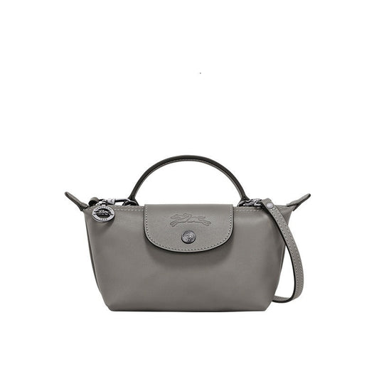 Mini Leather Longchamp Bag - Grey