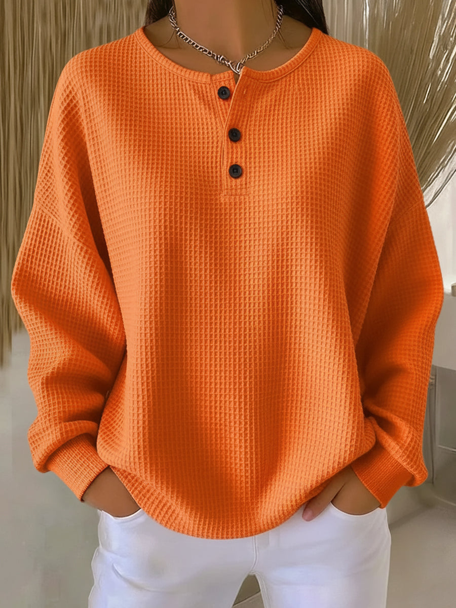 Evelyn | Waffle Henley Sweatshirt