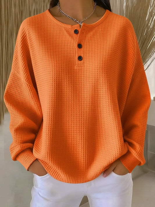 Evelyn | Waffle Henley Sweatshirt